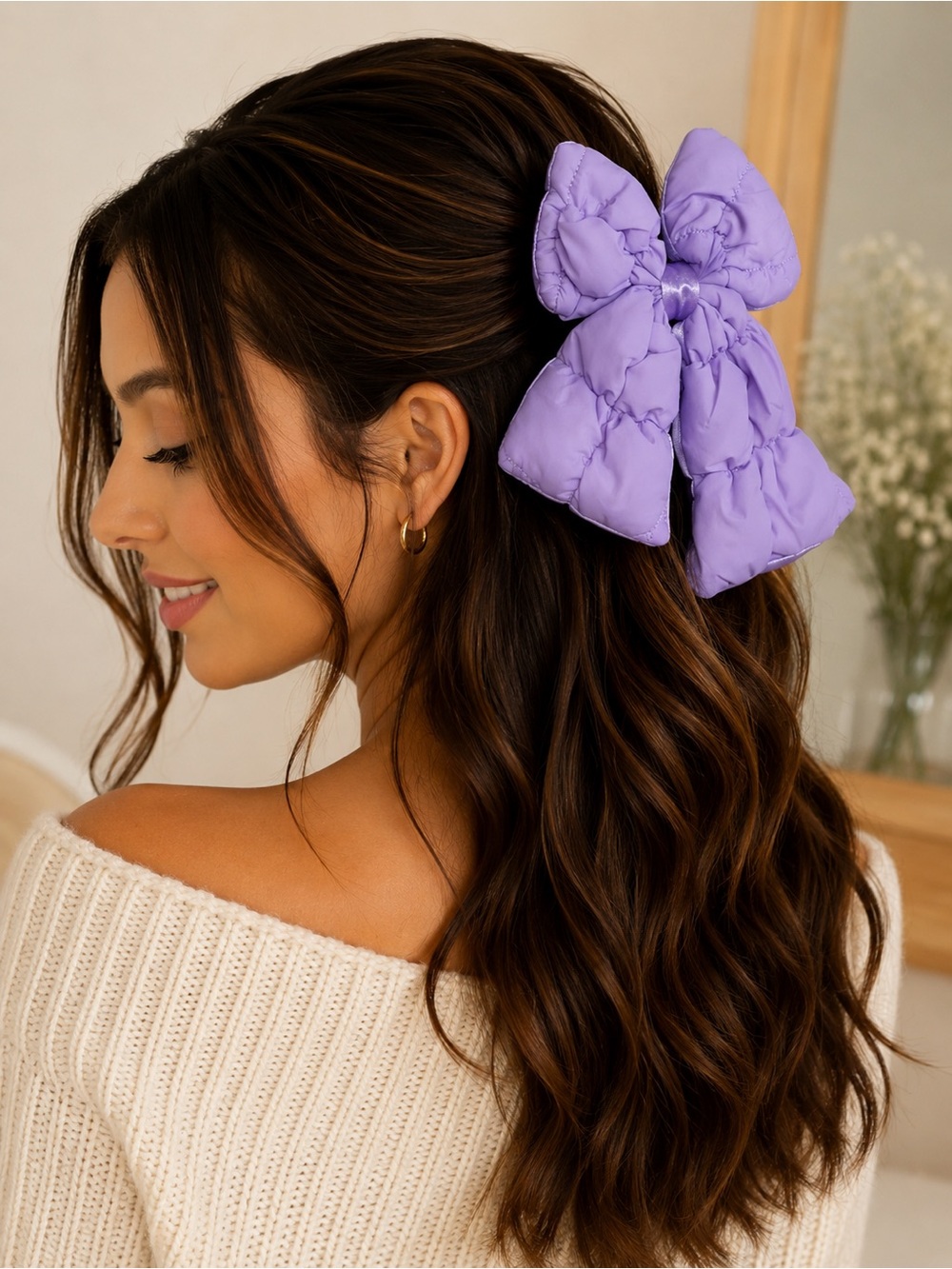 Goody Luxe Limited Edition Lavender Puffer Bow Barrette Stay-Tight Hair Clip NWT